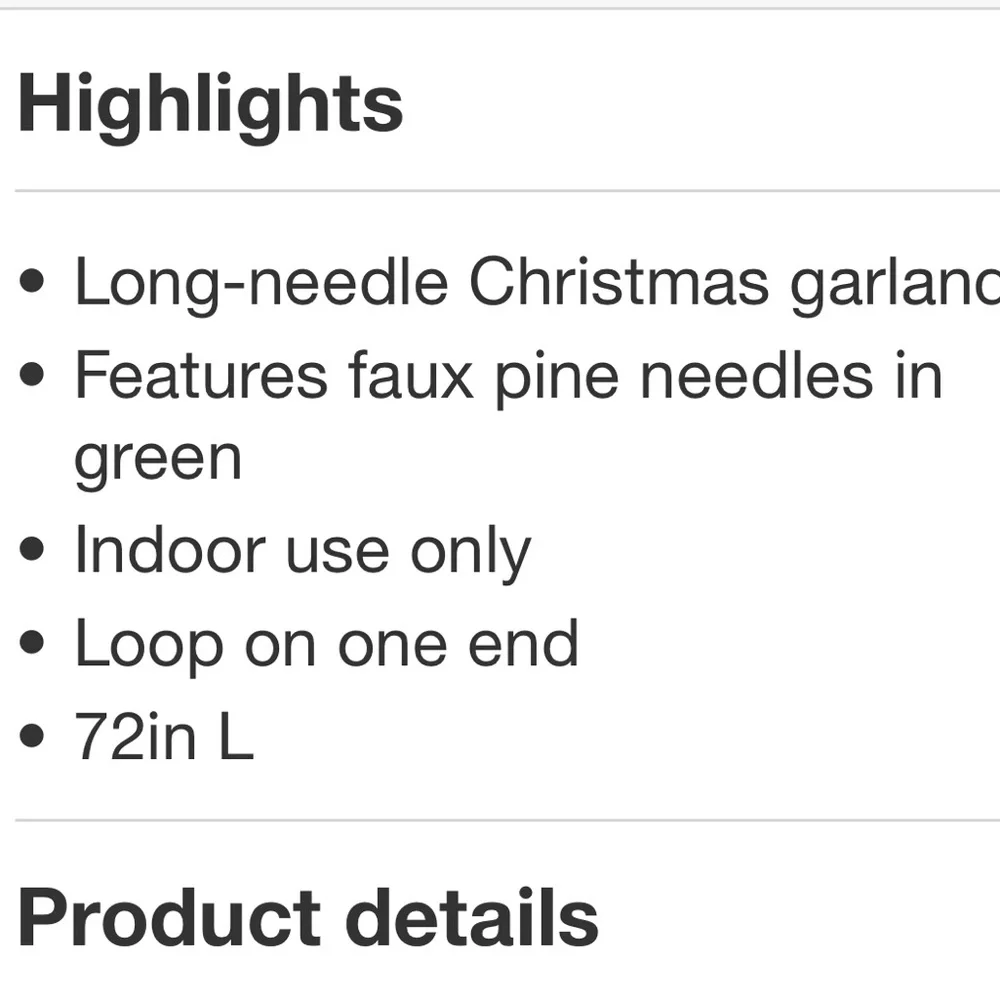 THRESHOLD NWT shimmer long needle Christmas garland -green -72”